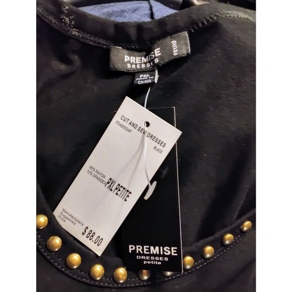 Premise Dresses Black Sleeveless Studded Scoop Neck Rayon Blend Dress PX Petite - Picture 6 of 6